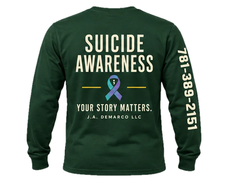 Suicide Awareness: long sleeve, forest green, back
