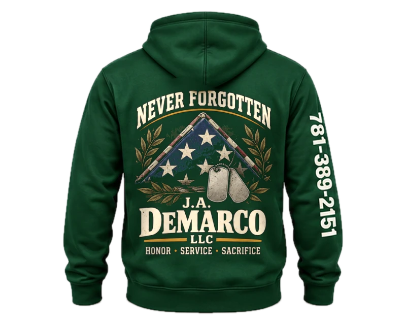 Never Forgotten: hoodie, forest green, back