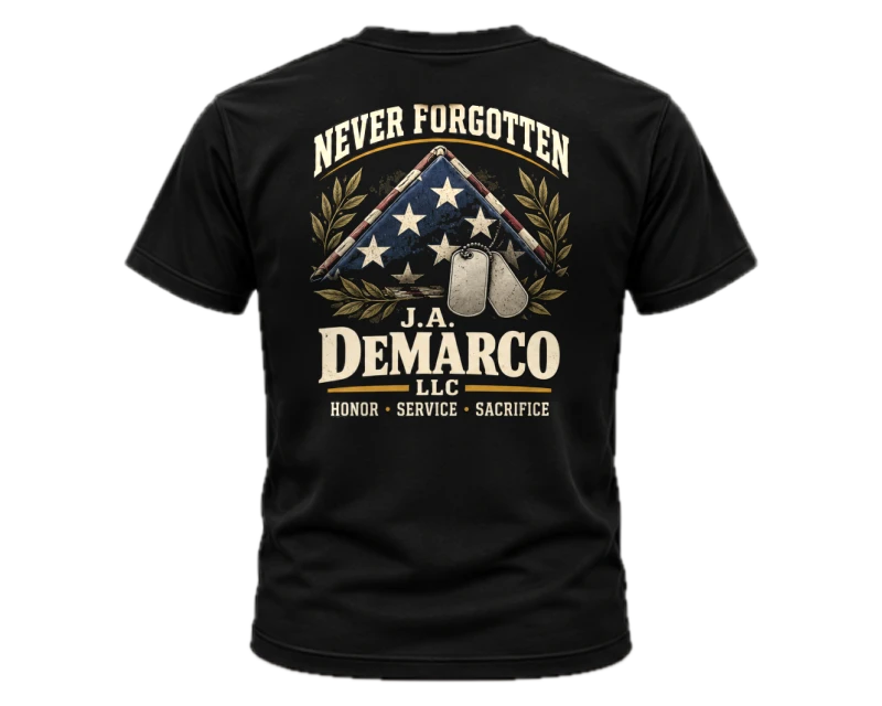 Never Forgotten: t-shirt, black, back