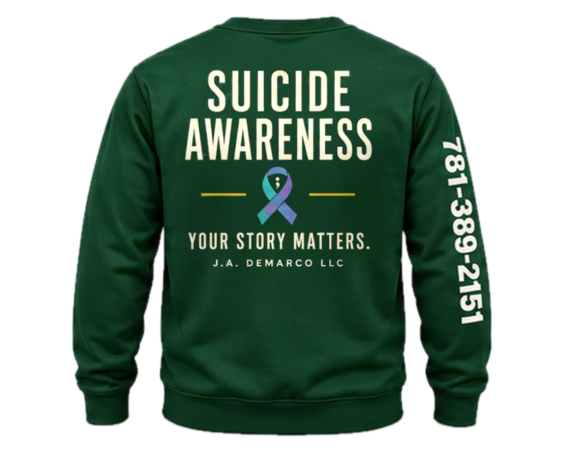 Suicide Awareness: crewneck, forest green, back